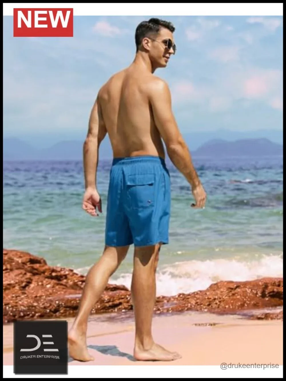 Men's Swim Trunks with Compression Liner & Zipper Pockets